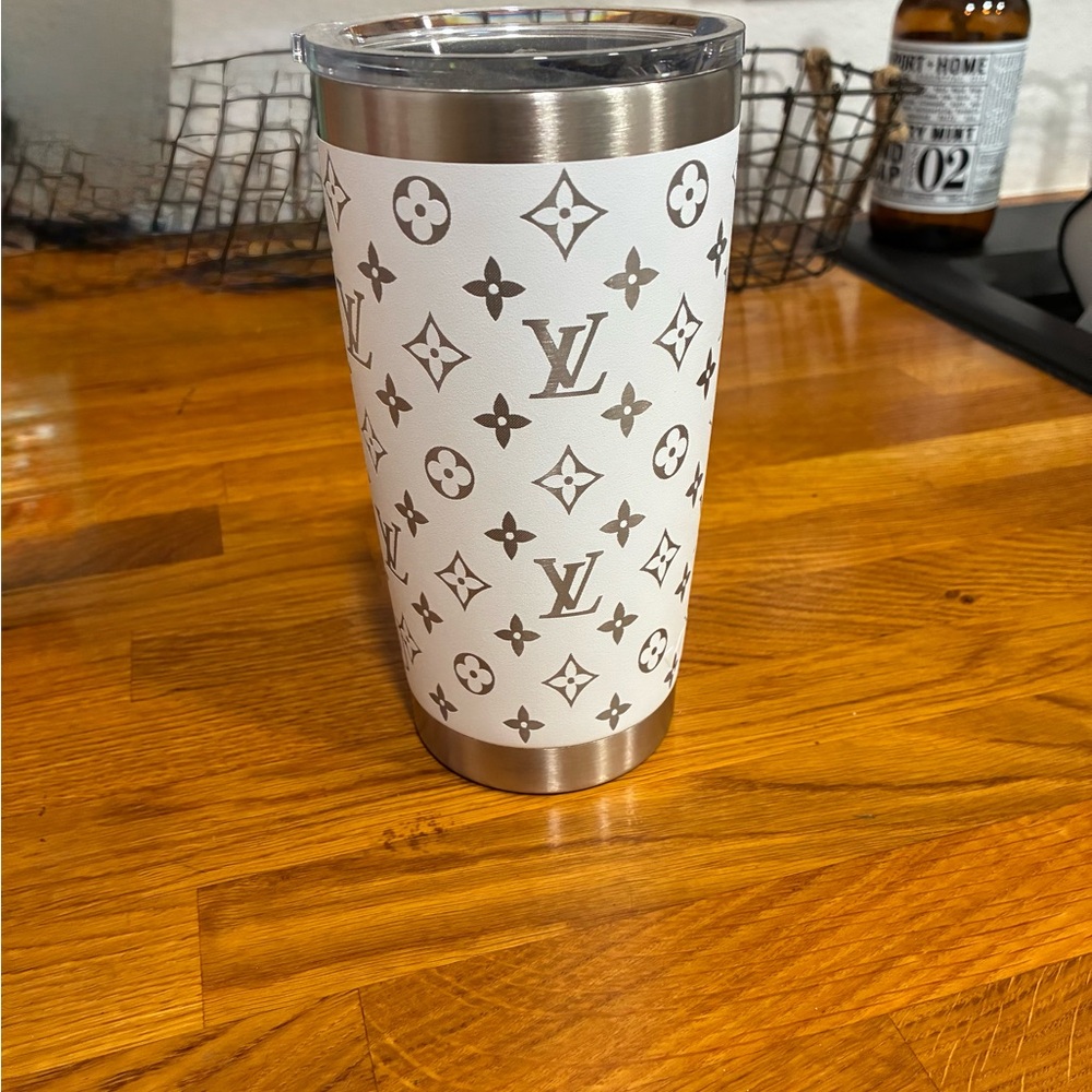 Yeti White and Brown Louis Vuitton Accent Tumbler with Elegant Design